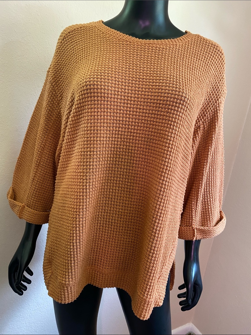 Umgee Oversized Chunky Knit Scoop Neck Waffle Sweater